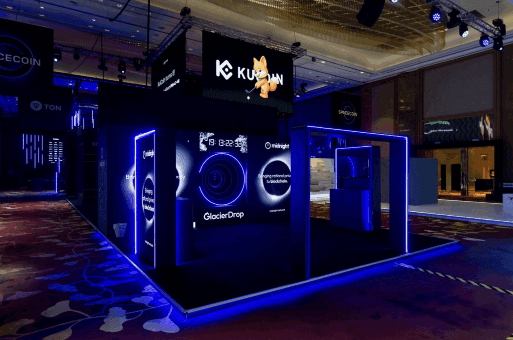 Expo stand build at Token2049 featuring interactive product demos and live content.