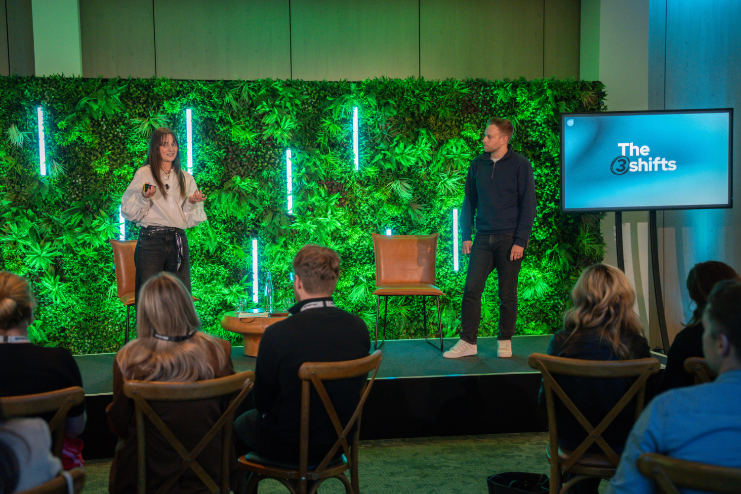 First Event's Head of Tech & Innovation, Max, and Head of Creative Strategy, Chloe, delivering their session “Creativity Is the Experience: Stop Designing Events, Start Designing Connection” at Micebook’s Northern Edition.